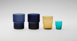 Saara Hopea (Finnish, 1925–1984). Stacking Glasses. 1951. Blown glass, .1‑.2 (blue): 3 3/8 × 2 7/8″ (8.6 × 7.3 cm); .3 (yellow): 2 15/16 x 2 3/8″ (7.5 x 6 cm); .4 (turquoise): 1 7/8 x 1 9/16″ (4.7 x 4 cm). Manufactured by Nuutajärvi Glass Works (Wärtsilä, Saara Hopea (Finnish, 1925–1984). Stacking Glasses. 1951. Blown glass, .1‑.2 (blue): 3 3/8 × 2 7/8″ (8.6 × 7.3 cm); .3 (yellow): 2 15/16 x 2 3/8″ (7.5 x 6 cm); .4 (turquoise): 1 7/8 x 1 9/16″ (4.7 x 4 cm). Manufactured by Nuutajärvi Glass Works (Wärtsilä,