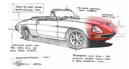Industrial designer looking for classic car sketches shortlist as he shops