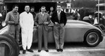 Jean Bugatti with works drivers in Le Mans. © Bugatti archives