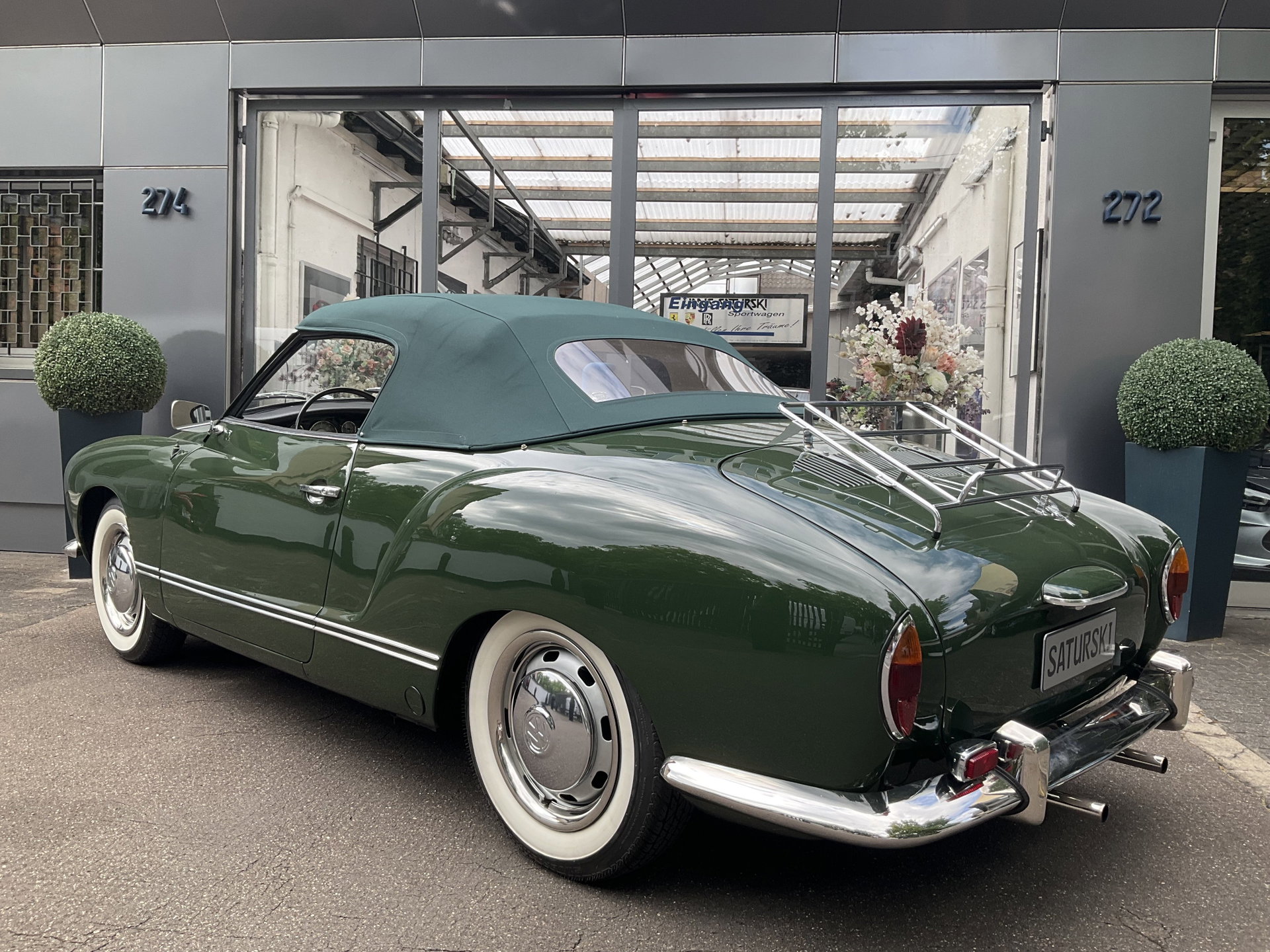 1968 VW Karmann Ghia - Cabriolet 1. Serie L61K Fichten Grün ORIGINAL Farbe full leather brown, foto 9