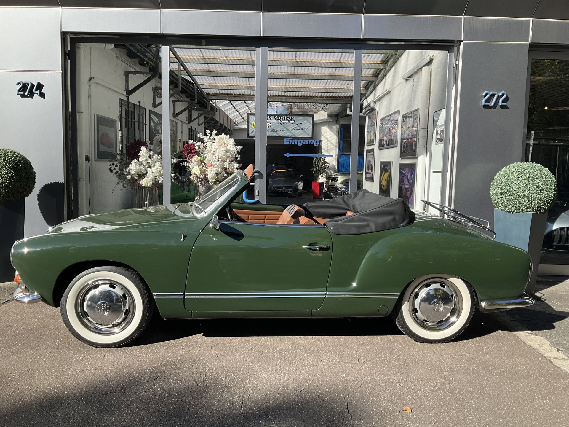 1968 VW Karmann Ghia - Cabriolet 1. Serie L61K Fichten Grün ORIGINAL Farbe full leather brown, foto 1