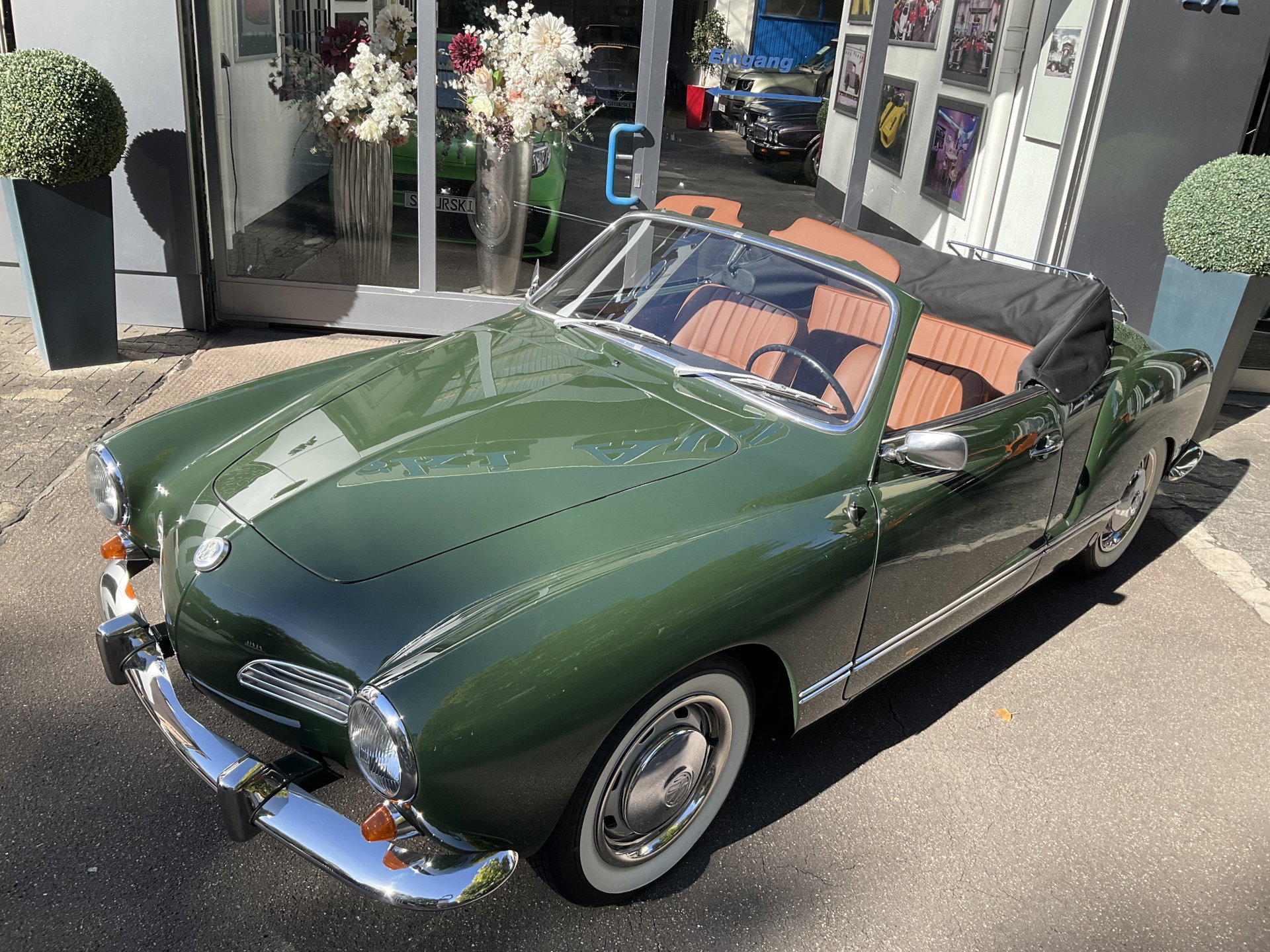 1968 VW Karmann Ghia - Cabriolet 1. Serie L61K Fichten Grün ORIGINAL Farbe full leather brown, foto 5