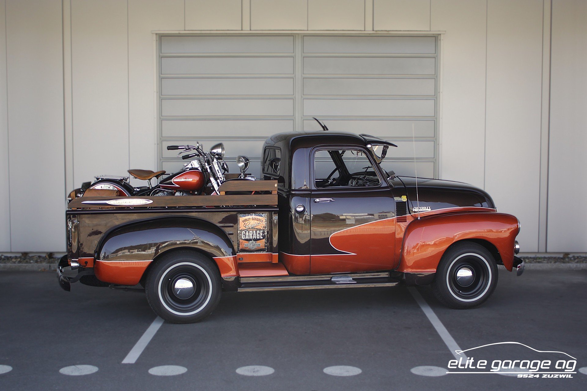 1954 Chevrolet Pick-Up - Pick Up 3100 + Harley Davidson Flathead WL50 (VETERANENGEPRÜFT), foto 4