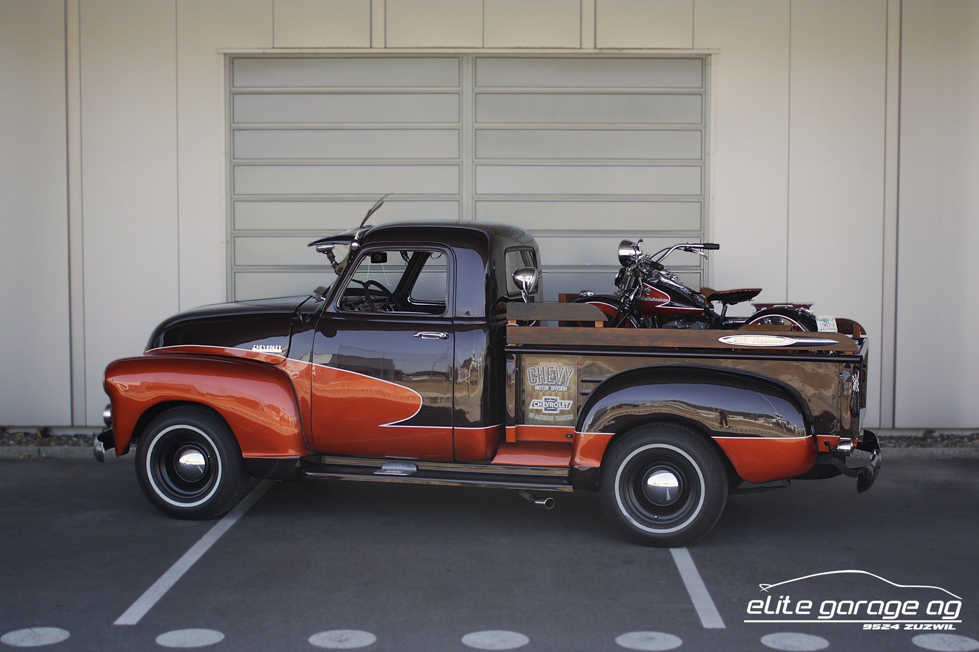 1954 Chevrolet Pick-Up - Pick Up 3100 + Harley Davidson Flathead WL50 (VETERANENGEPRÜFT), foto 2